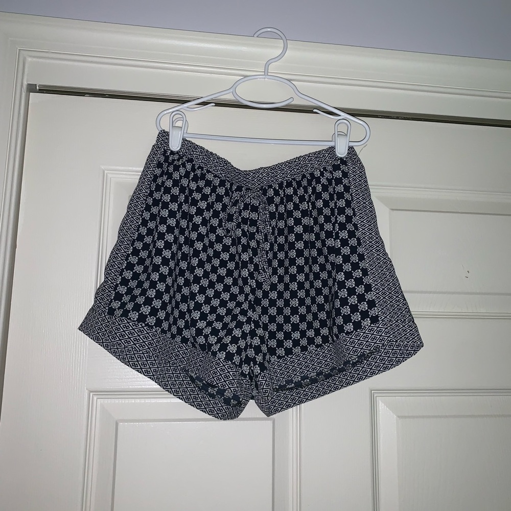 navy and cream design detail shorts